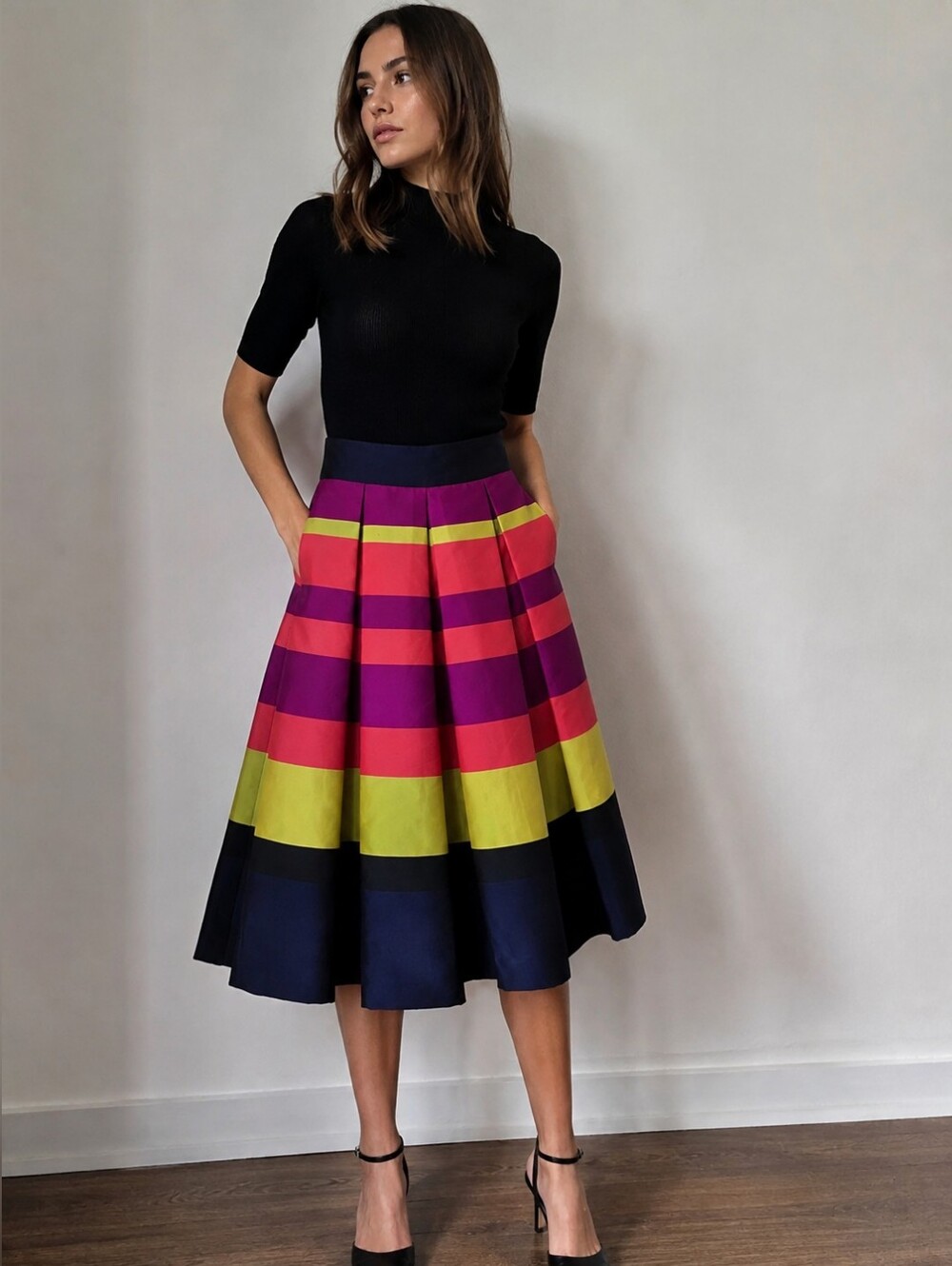 Anthropologie Moulinette Soeurs Marigot Striped Pleated Midi Skirt 4 Eclectic